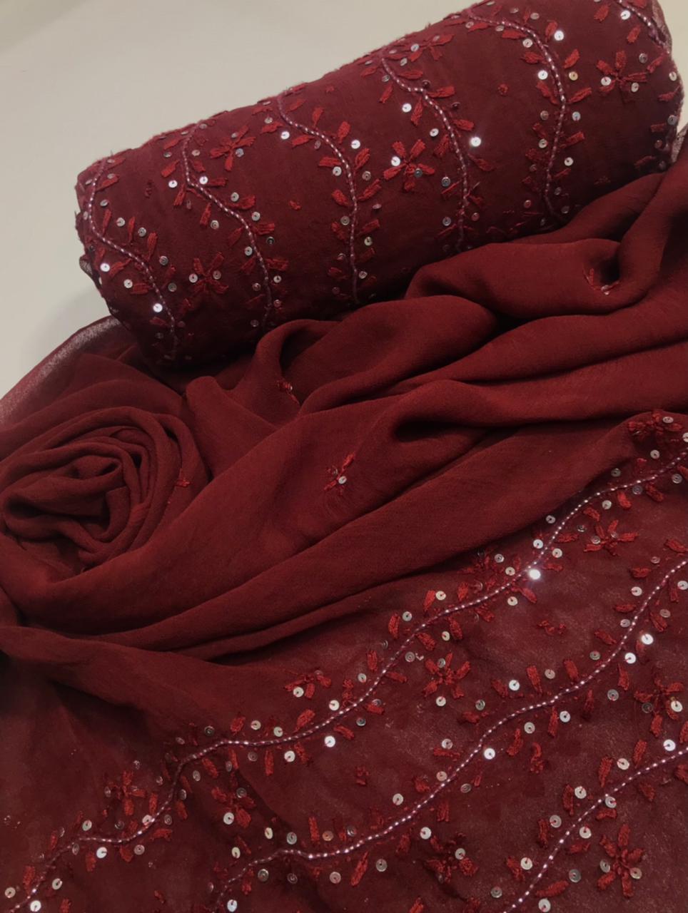 Stuff shafoon  Handmade  Ahmad Puri dorri sitara   2 border dupatta boti 2 piece suits