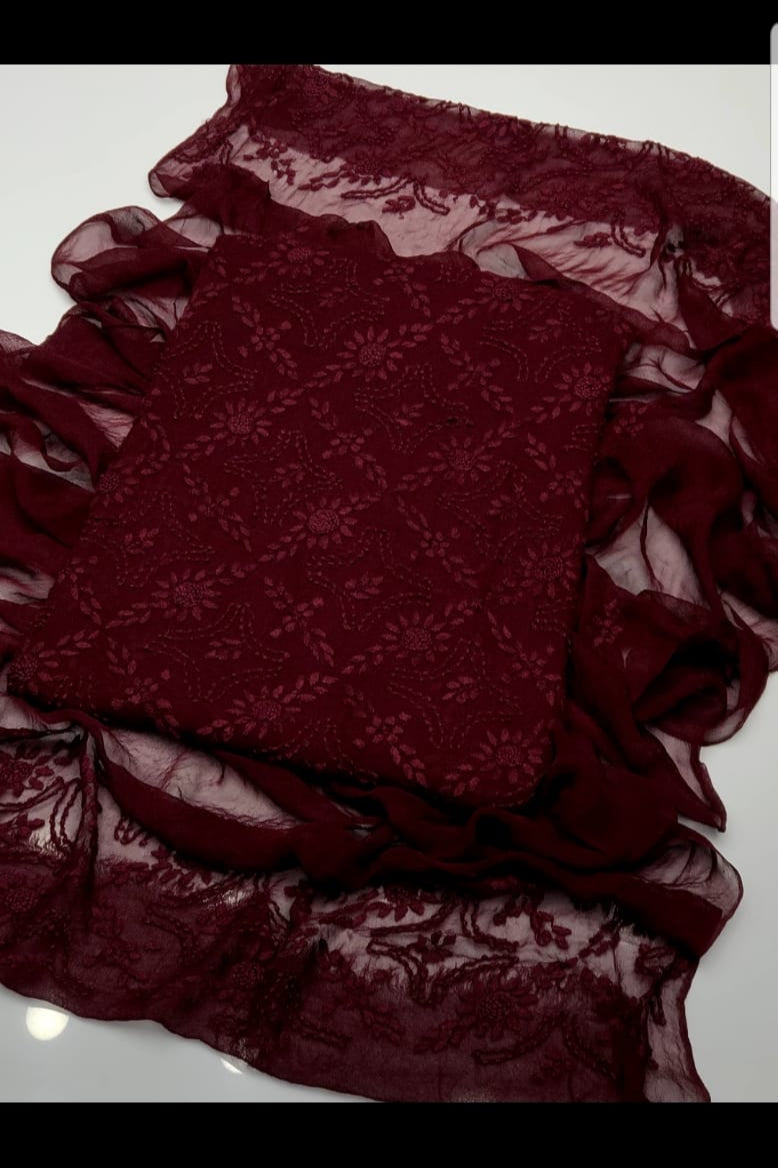 Handmade pakka Boor Tanka On soft shifoon full shirt jall with  dupatta 2pc suit.