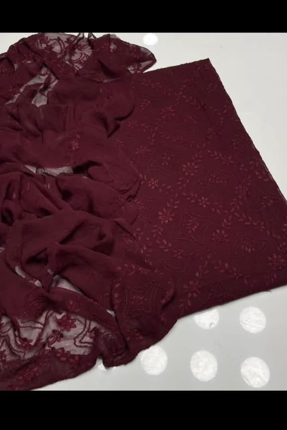 Handmade pakka Boor Tanka On soft shifoon full shirt jall with  dupatta 2pc suit.