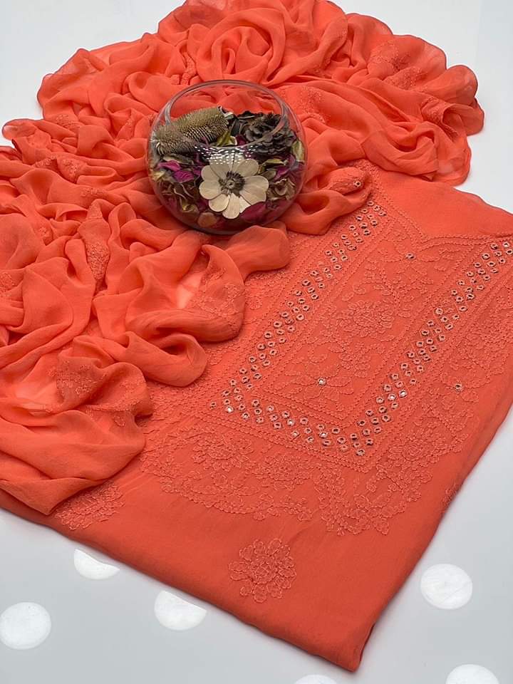 Stuff shafoon  Handmade  Shadow Sheesha gala  Full jall with dupatta bail 2 piece suits