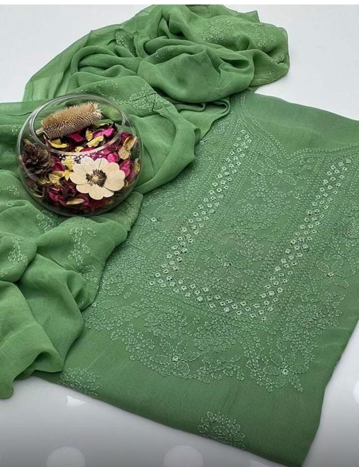 Stuff shafoon  Handmade  Shadow Sheesha gala  Full jall with dupatta bail 2 piece suits