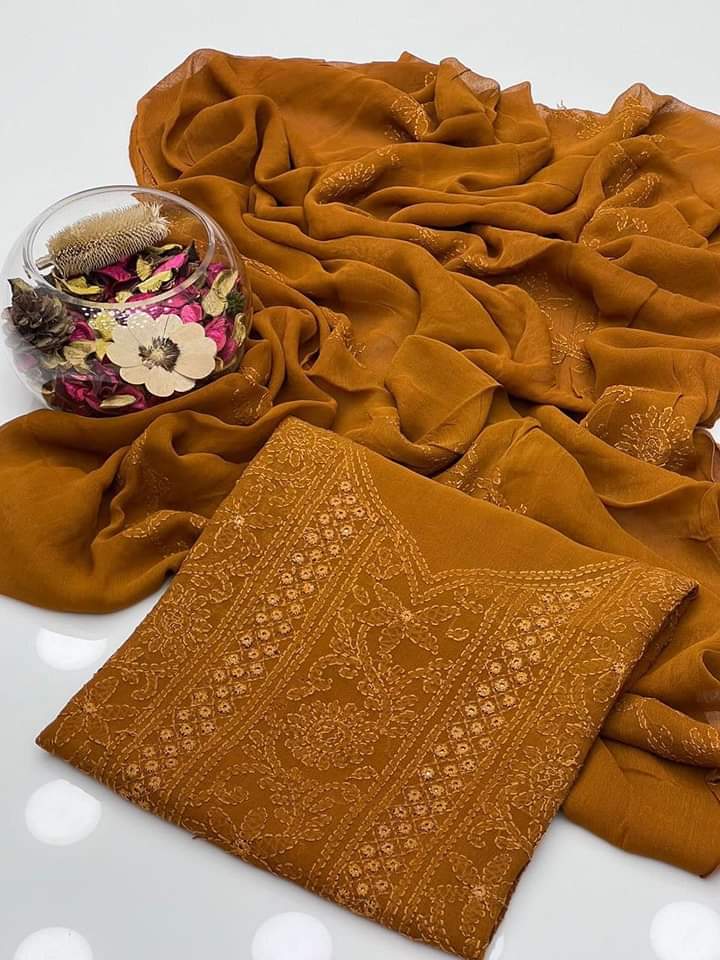 Stuff shafoon  Handmade  Shadow Sheesha gala  Full jall with dupatta bail 2 piece suits