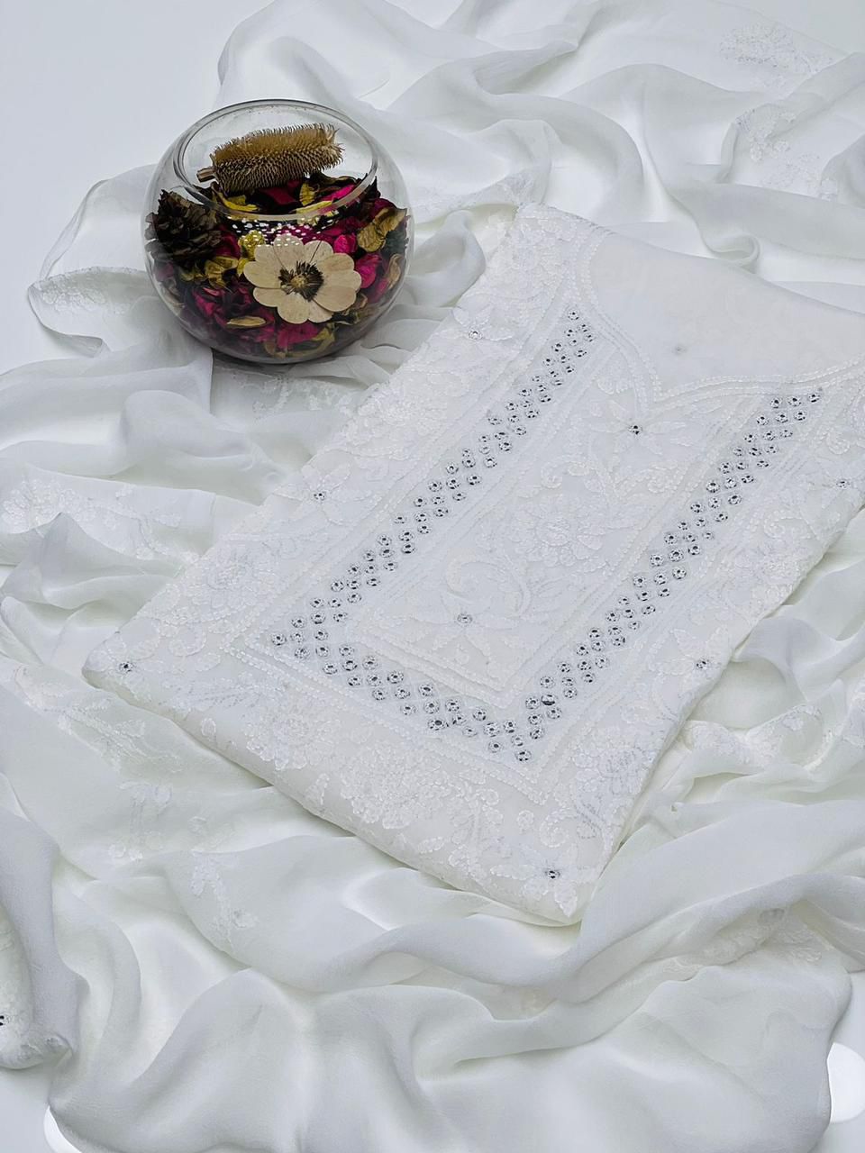 Stuff shafoon  Handmade  Shadow Sheesha gala  Full jall with dupatta bail 2 piece suits