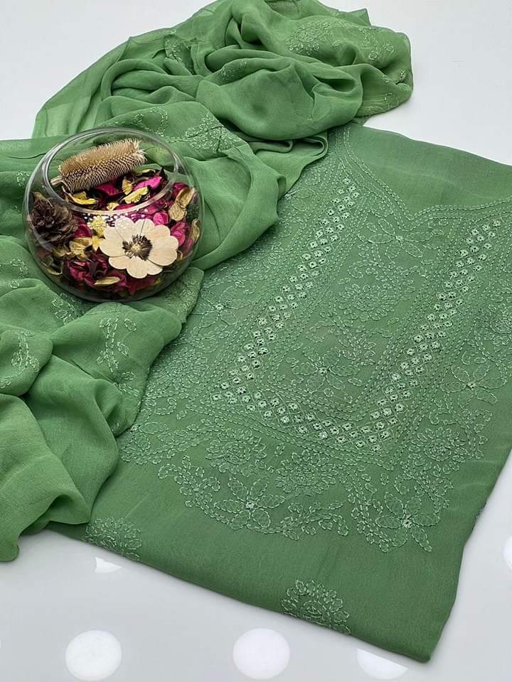 Stuff shafoon  Handmade  Shadow Sheesha gala  Full jall with dupatta bail 2 piece suits