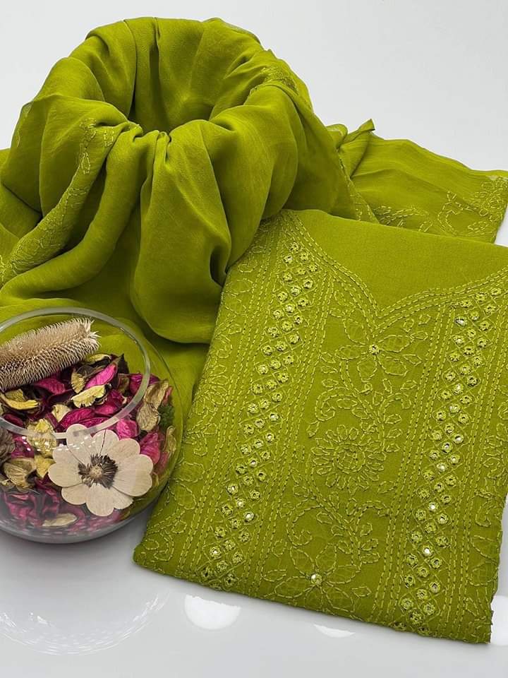 Stuff shafoon  Handmade  Shadow Sheesha gala  Full jall with dupatta bail 2 piece suits