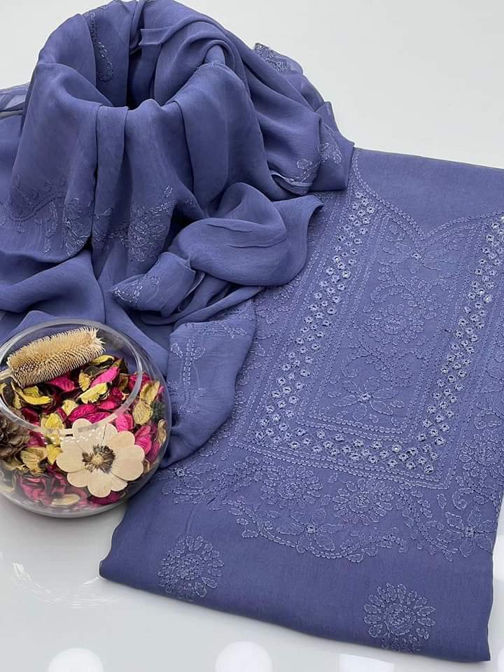 Stuff shafoon  Handmade  Shadow Sheesha gala  Full jall with dupatta bail 2 piece suits