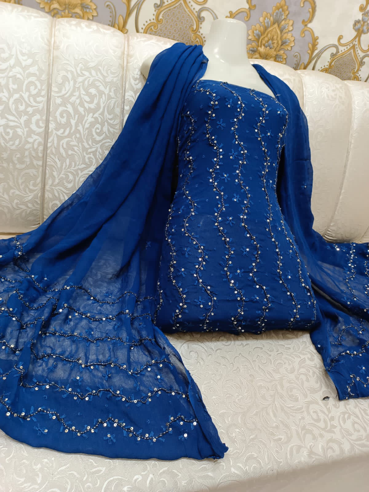 Stuff shafoon  Handmade  Ahmad Puri dorri sitara   2 border dupatta boti 2 piece suits