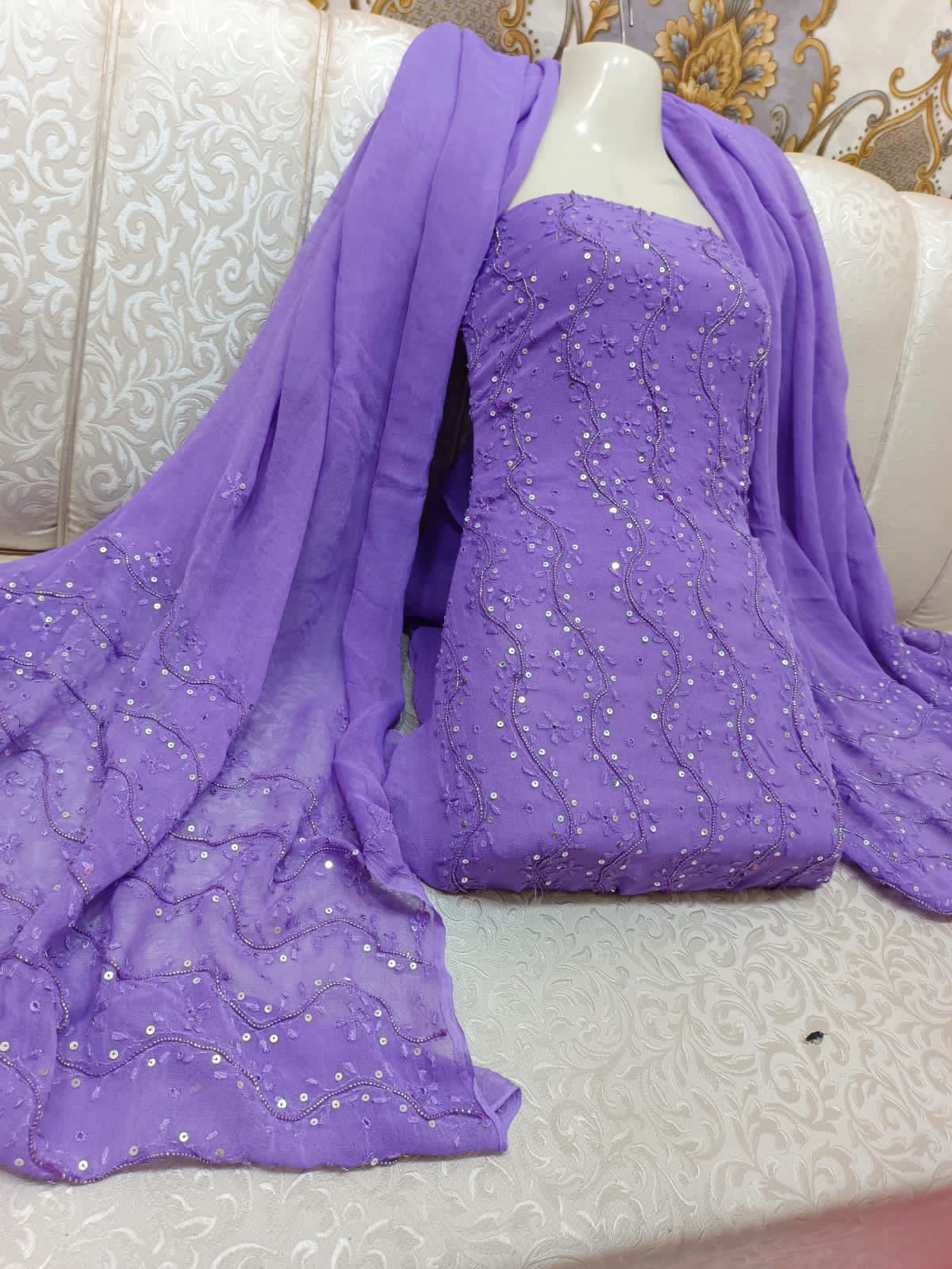 Stuff shafoon  Handmade  Ahmad Puri dorri sitara   2 border dupatta boti 2 piece suits