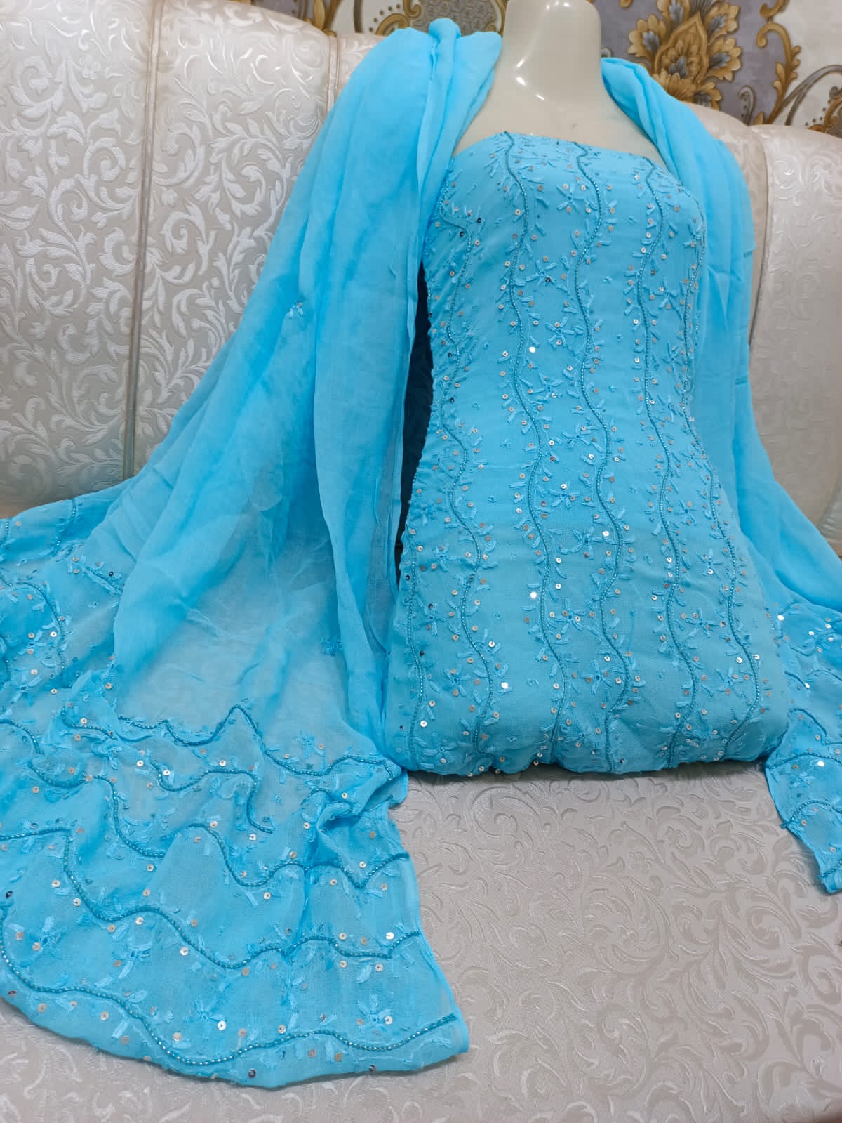 Stuff shafoon  Handmade  Ahmad Puri dorri sitara   2 border dupatta boti 2 piece suits