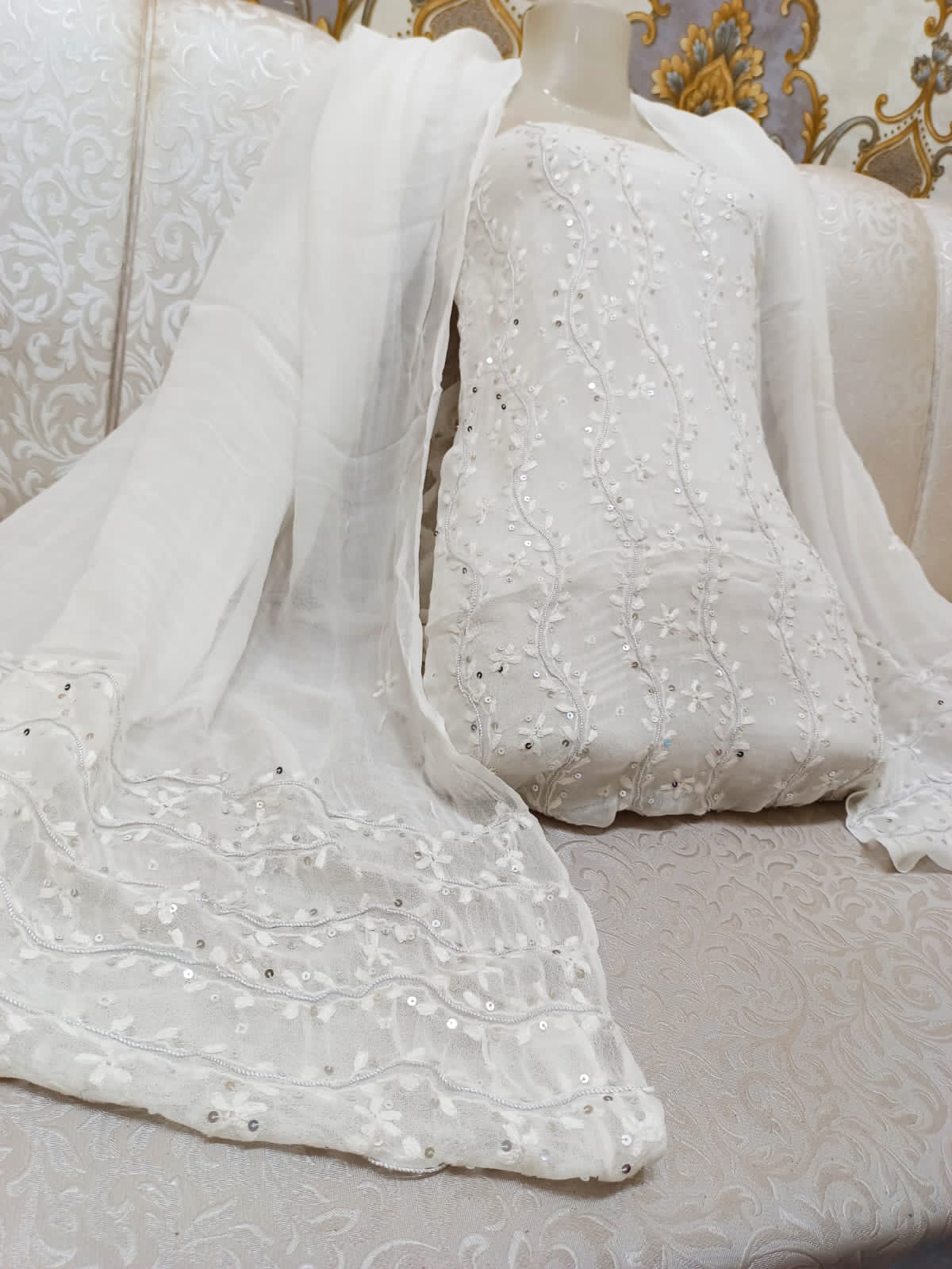 Stuff shafoon  Handmade  Ahmad Puri dorri sitara   2 border dupatta boti 2 piece suits