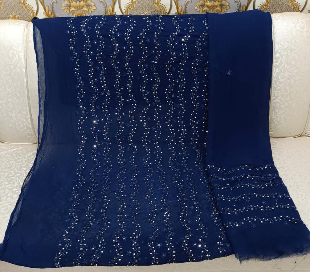 Stuff shafoon  Handmade  Ahmad Puri dorri sitara   2 border dupatta boti 2 piece suits