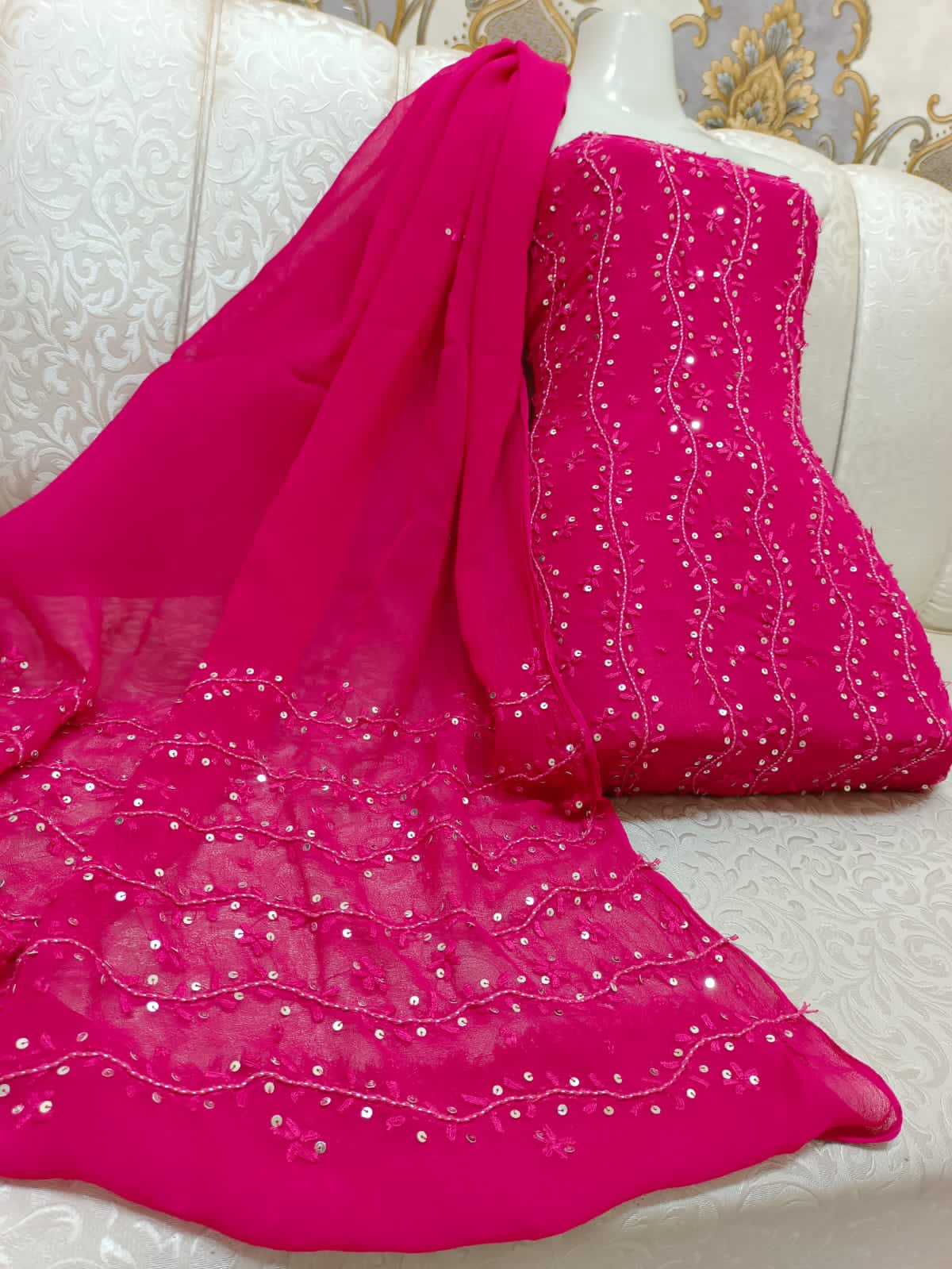 Stuff shafoon  Handmade  Ahmad Puri dorri sitara   2 border dupatta boti 2 piece suits