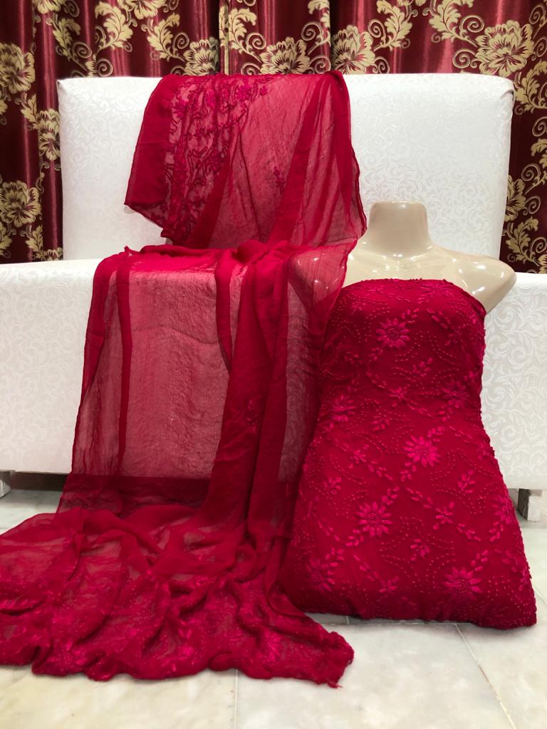 Handmade pakka Boor Tanka On soft shifoon full shirt jall with  dupatta 2pc suit..