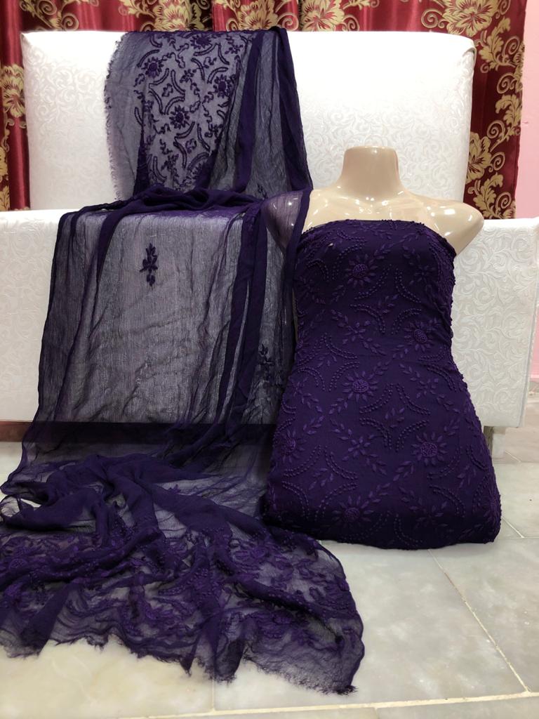 Handmade pakka Boor Tanka On soft shifoon full shirt jall with  dupatta 2pc suit..
