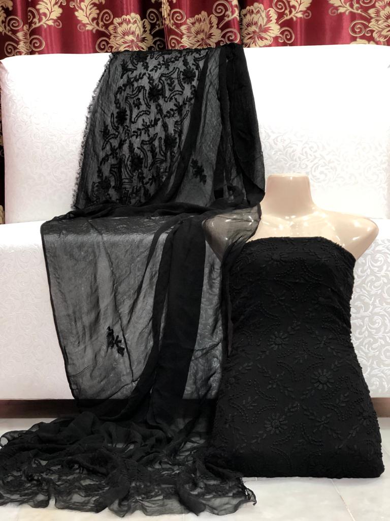 Handmade pakka Boor Tanka On soft shifoon full shirt jall with  dupatta 2pc suit..