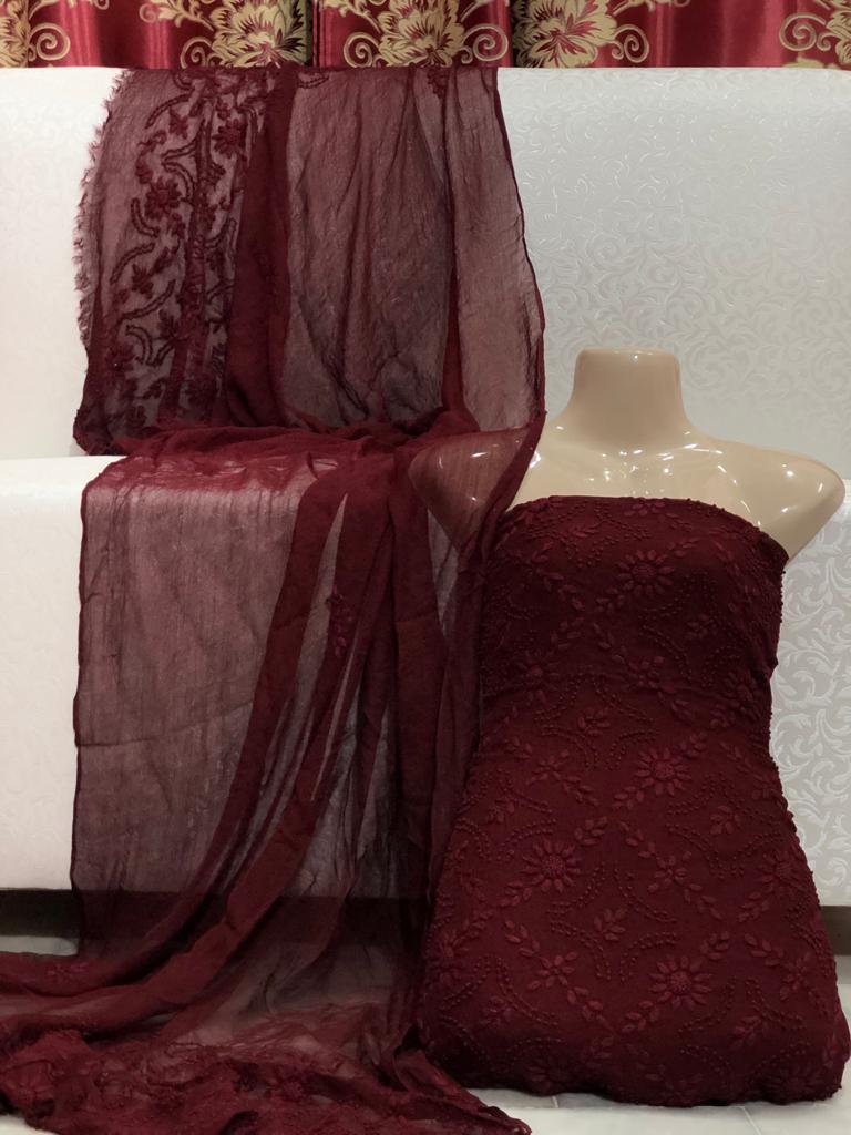Handmade pakka Boor Tanka On soft shifoon full shirt jall with  dupatta 2pc suit..