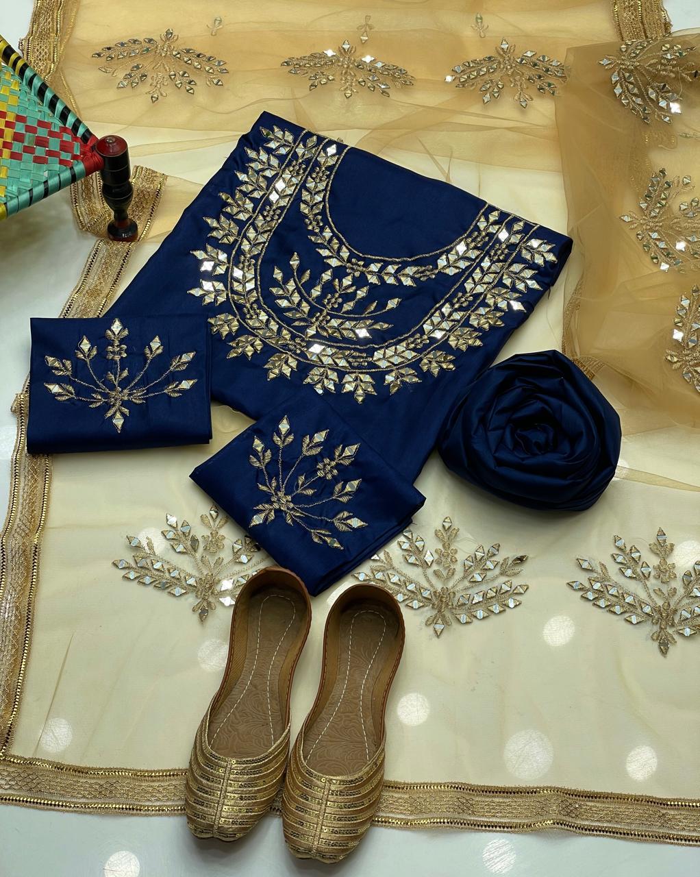 Pure kattan silk heavy mirror work embroidery shirt bazo embroidery