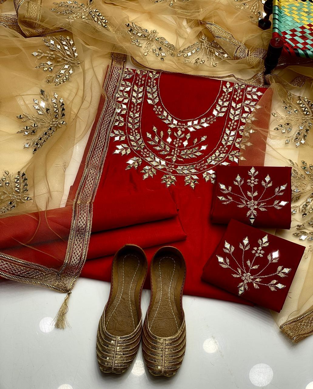 Pure kattan silk heavy mirror work embroidery shirt bazo embroidery