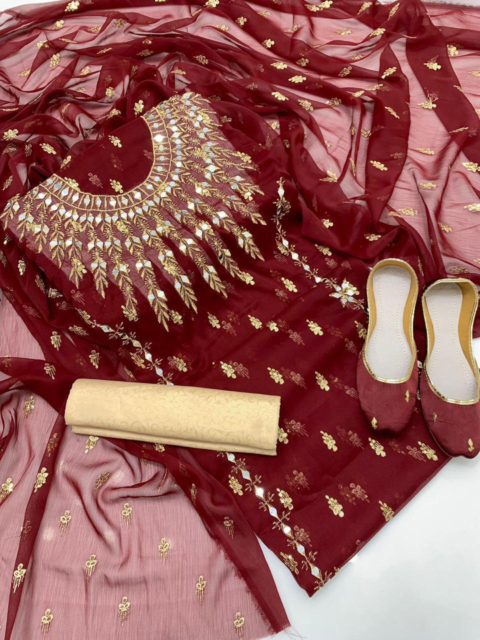 Shafon boti work &amp; mirror work shirt
